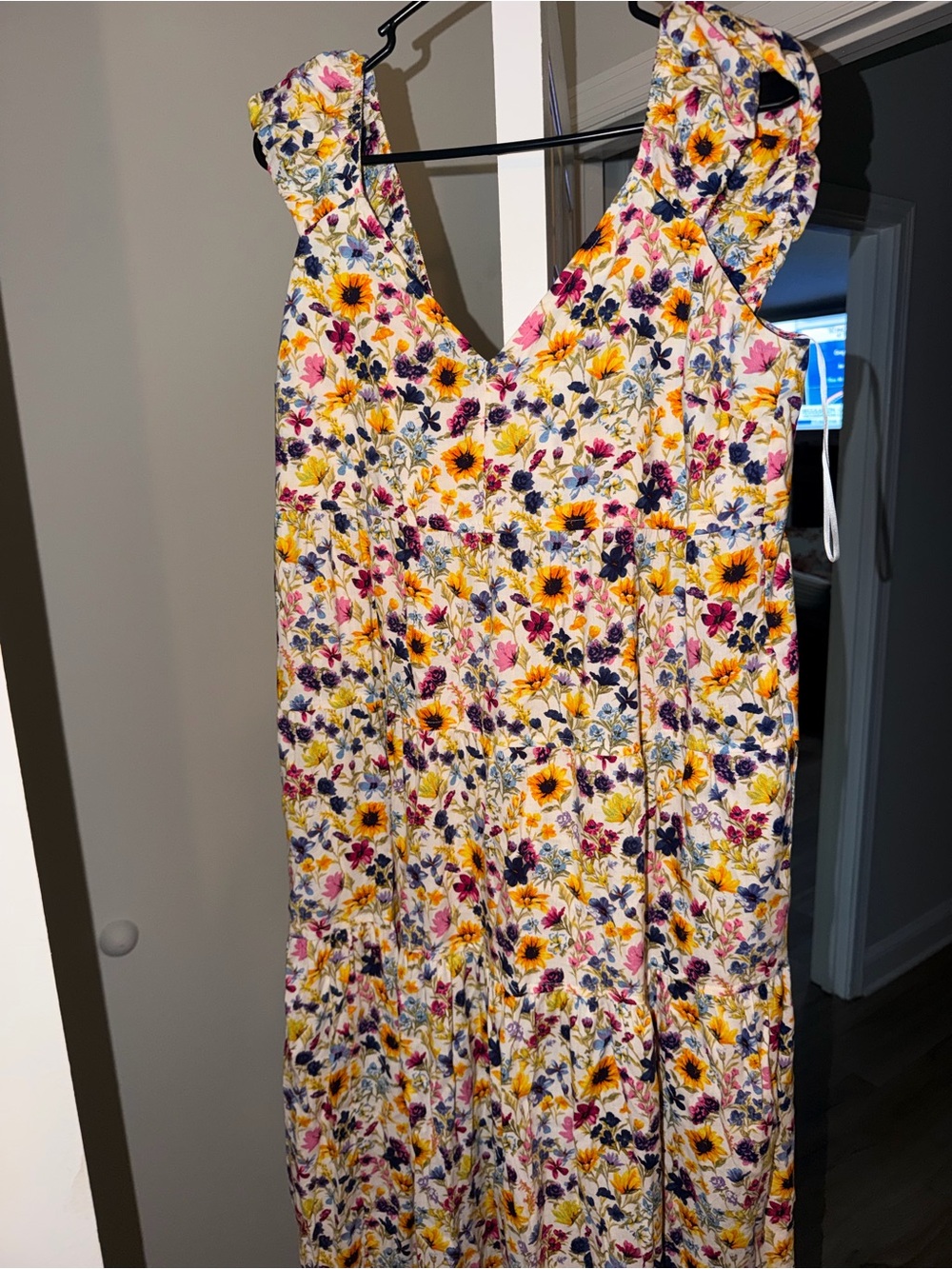 Floral Ruffle Strap Summer Dress - Yellow Multi